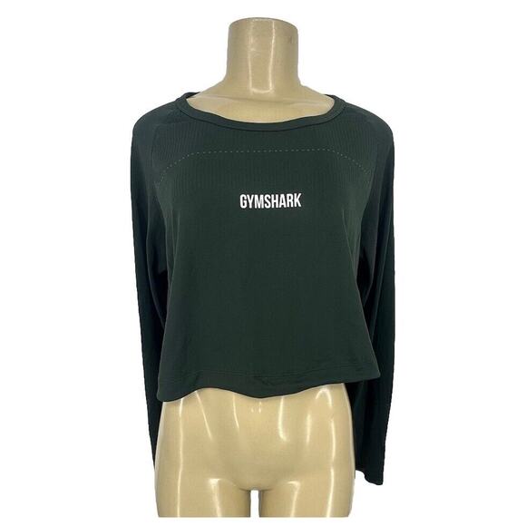 Gymshark Tops - Gymshark Large Women Dry Drawstring Crop Top Long Sleeve Lightweight Green E27